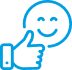 Icône d'un visage souriant avec un pouce levé. Symbolise l'approbation, le succès et une attitude positive.